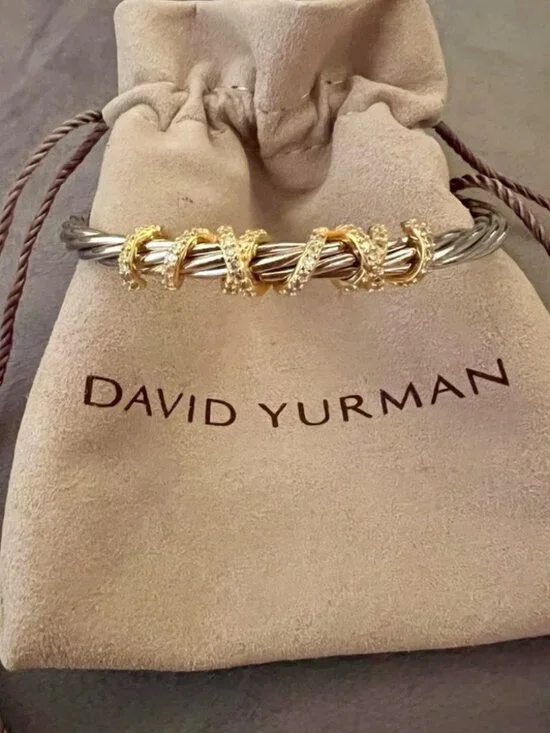 David Yurman Twisted Silver Bracelet with Gold Accents 4mm - Picture 5 of 5